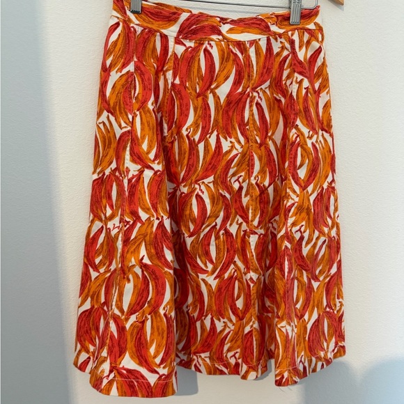 Maeve Anthropologie Banana Grove Denim Midi Skirt Orange Size 4 Orange Button - Picture 4 of 7